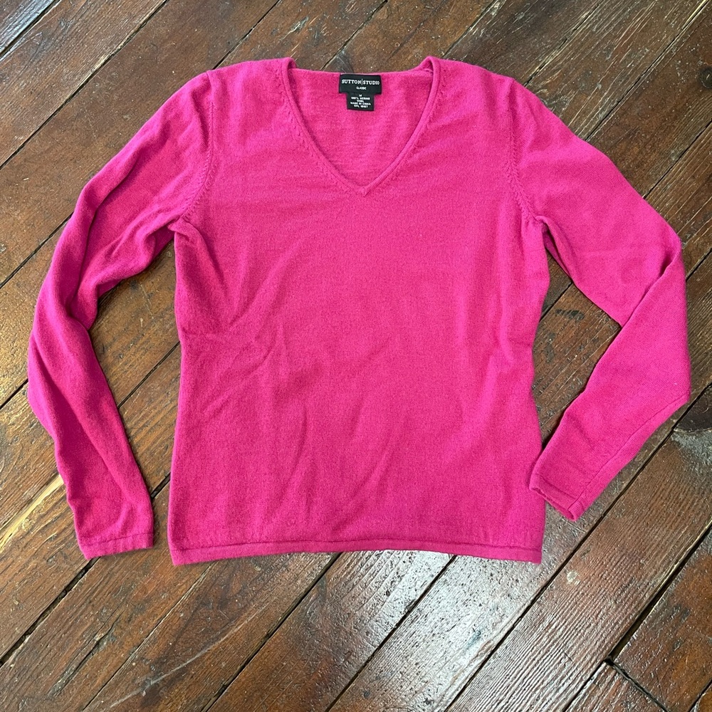 Sutton Studio Fuchsia V-Neck Sweater